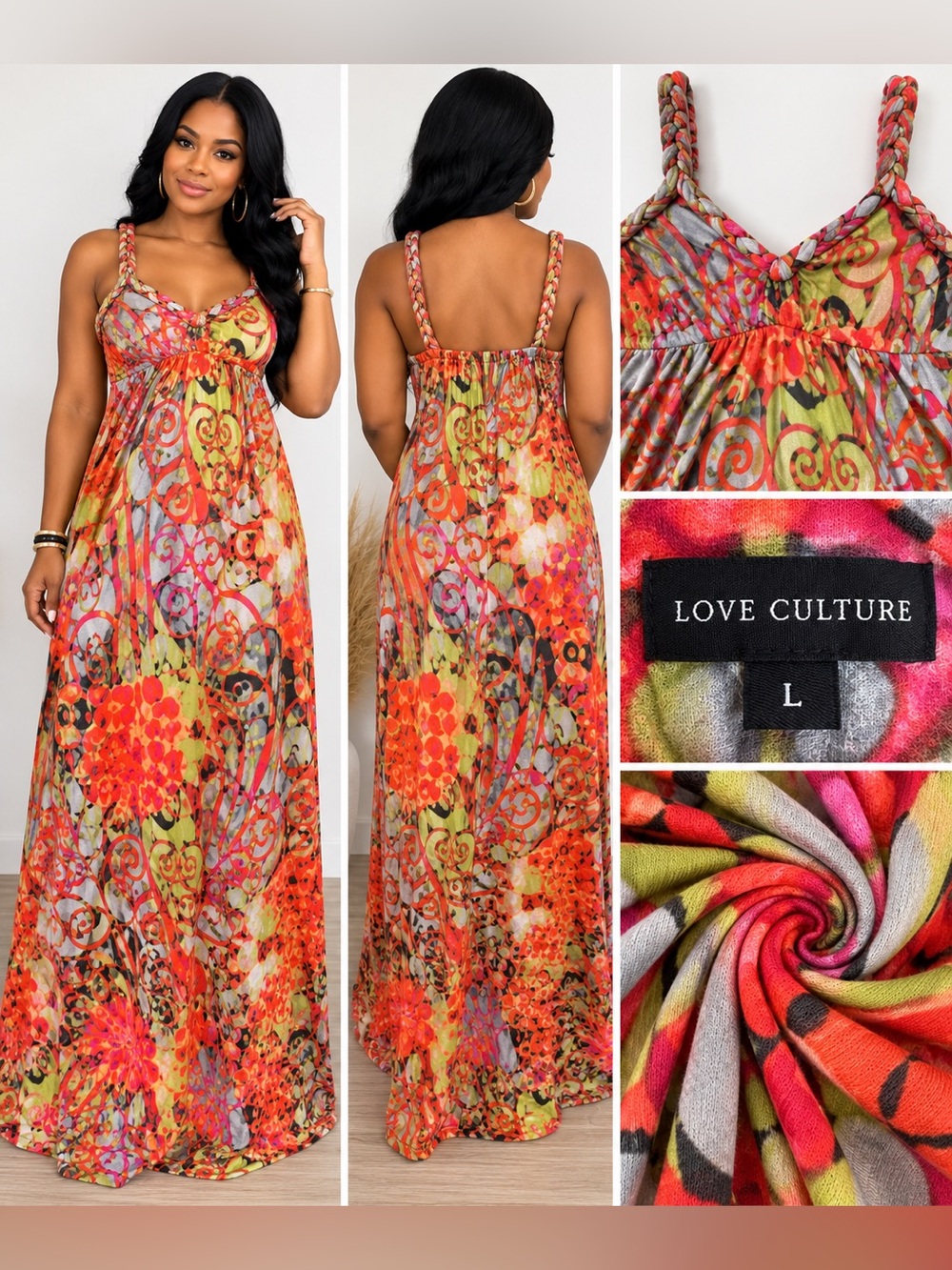 🌺 Love Culture Colorful Abstract Maxi Dress – Size Large